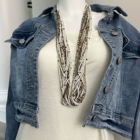 multi strand, beaded necklace, silver gold, with matching bracele - Picture 5 of 17